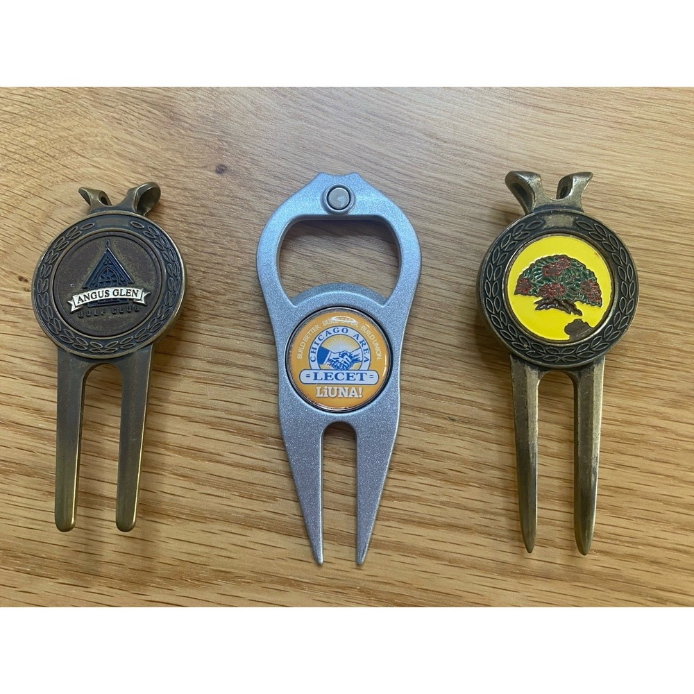 Lot of 3 Golf Divot Tools Chicago Area LECET Luna Angus Glen Wave Tool Patented